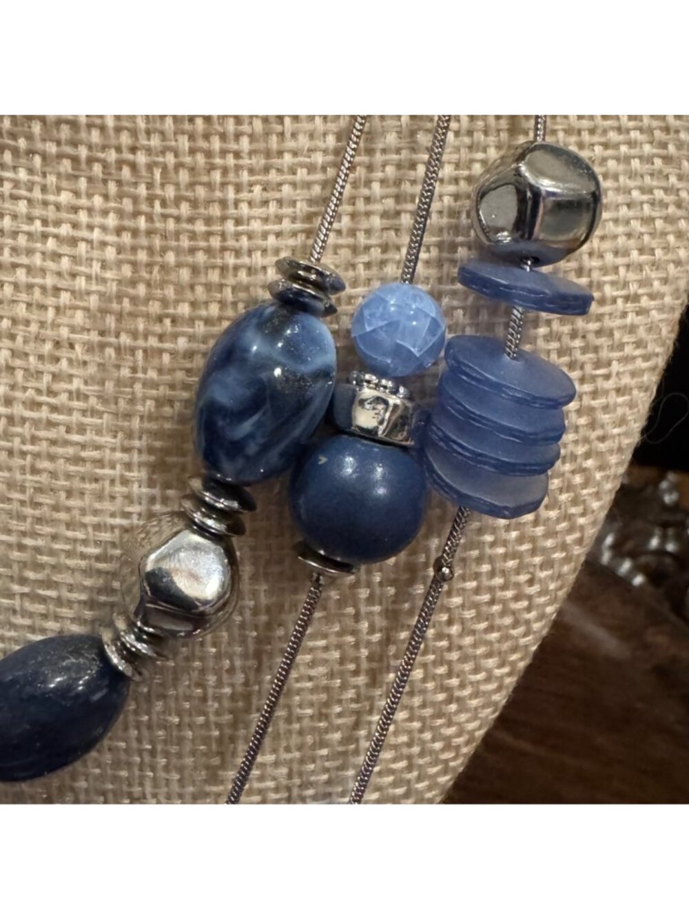 Chicos Blue Multi-Strand Necklace Bracelet & Earrings Set w Silver-Tone Accents - Picture 3 of 16